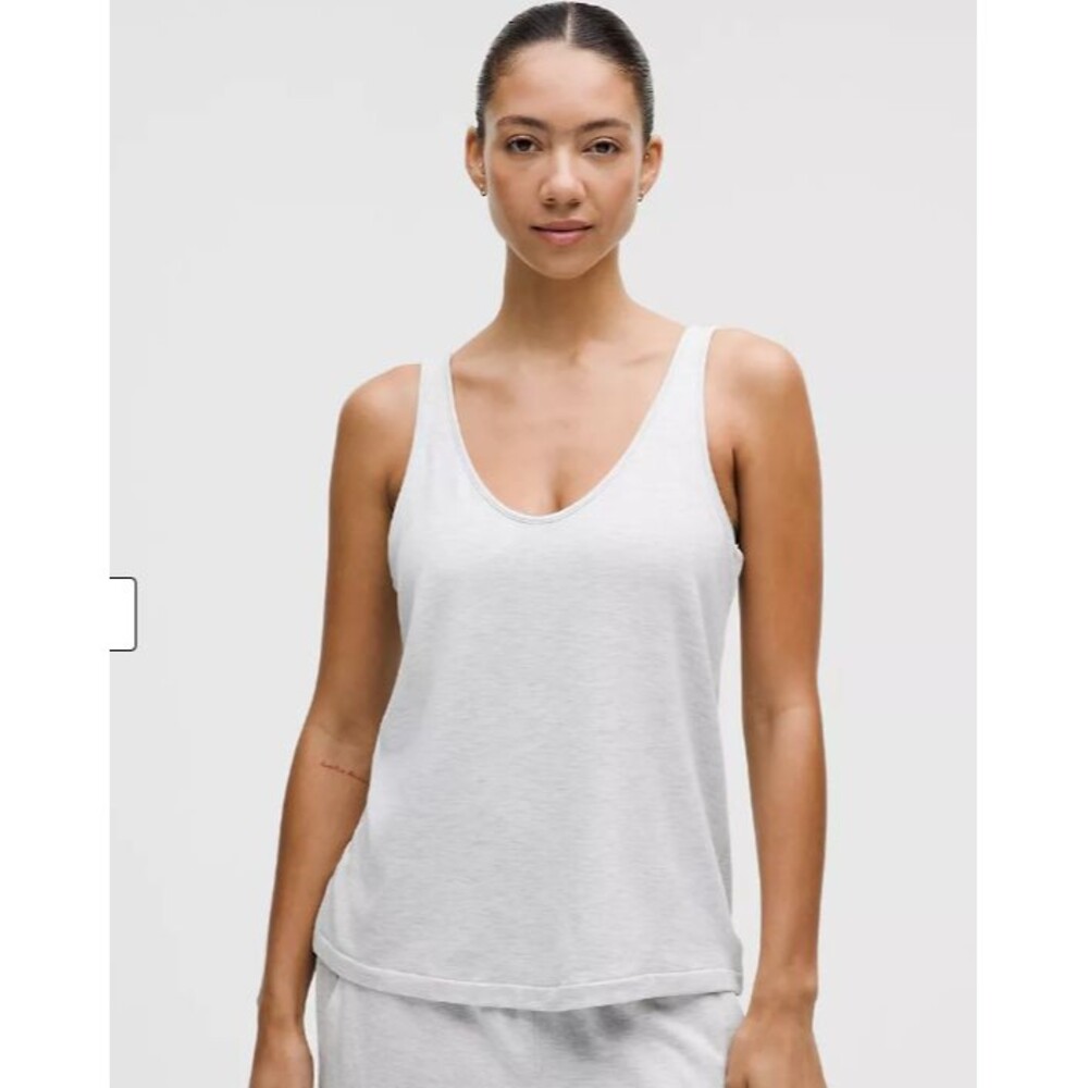LULULEMON BeCalm V-Neck Tank Top Heathered Light Grey Modal French Terry Women's